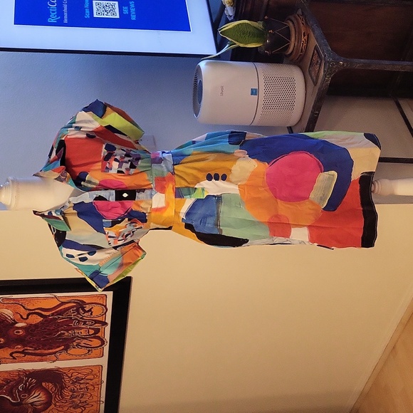 Colorful Abstract Print Shirt Dress - Picture 1 of 11